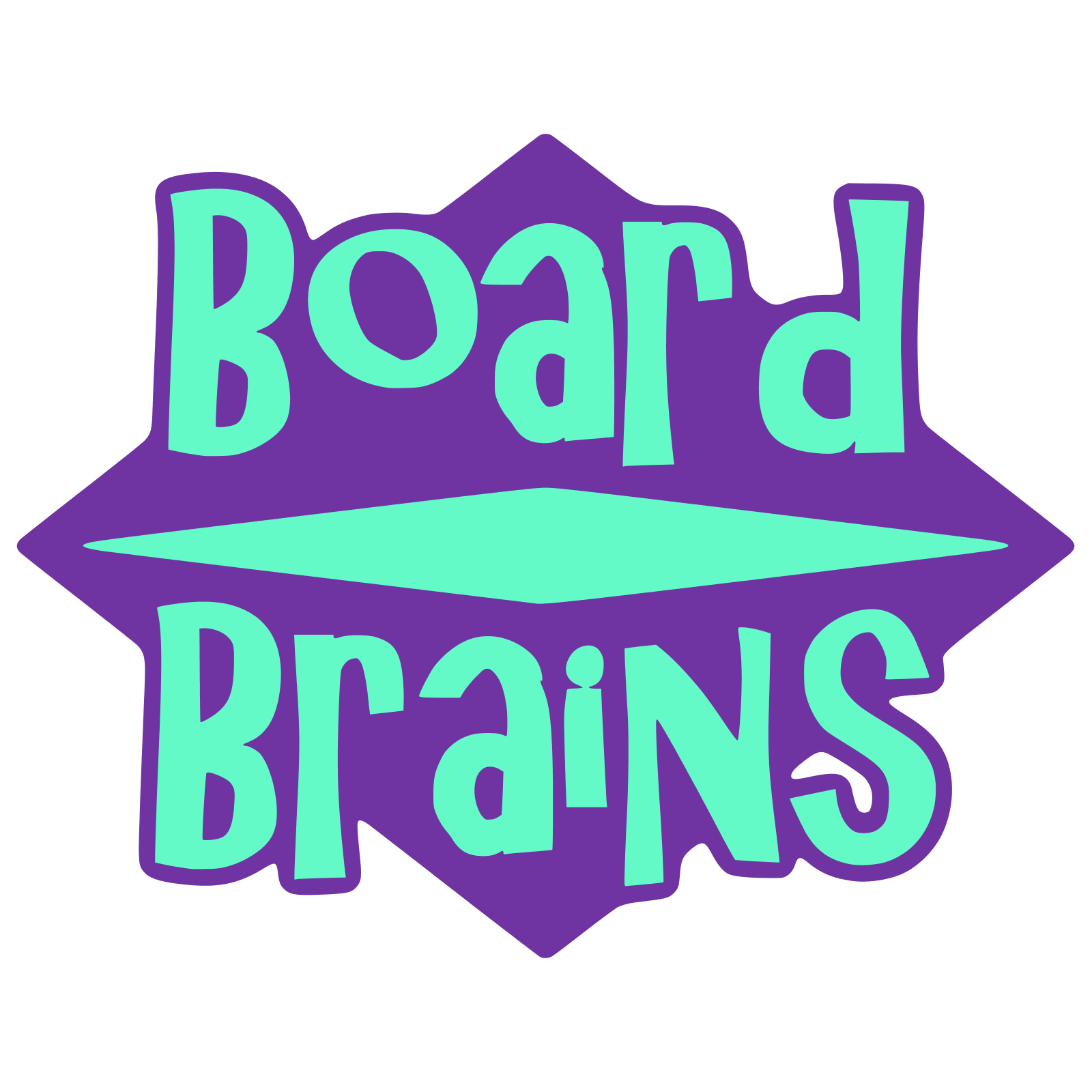 The first official Board Brains logo.  It simply features the words Board Brains on a squashed diamond background with a smaller, even more squashed diamond at the center.
